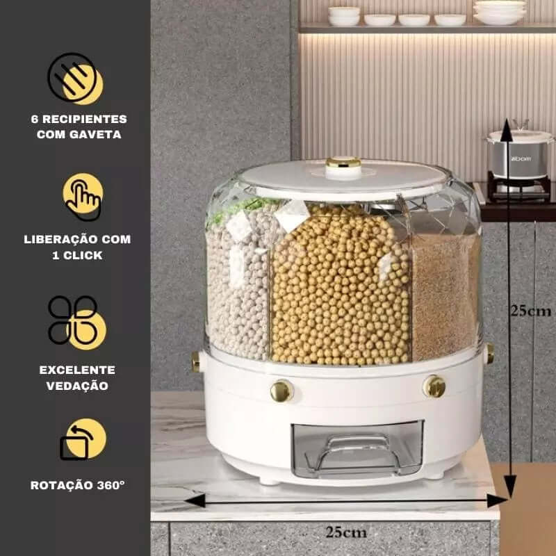 Dispenser de Grãos Giratória 360° - ORGANIZA COM FÊ