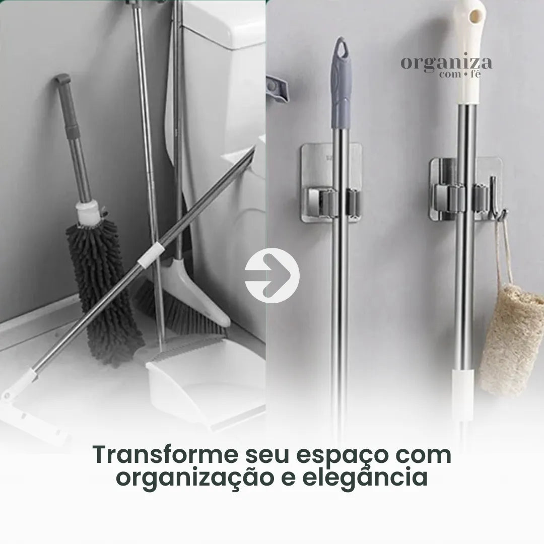Organizador de Vassouras e Mops em Aço Inoxidável sem furos - OCF